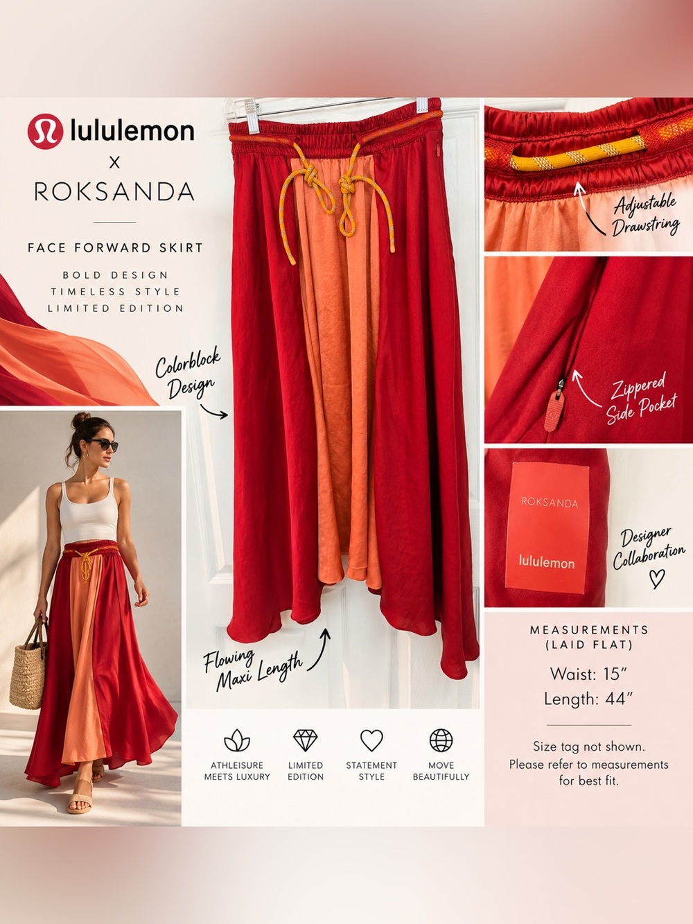 lululemon x ROKSANDA 2019 Face Forward Maxi Skirt Red Orange Rare